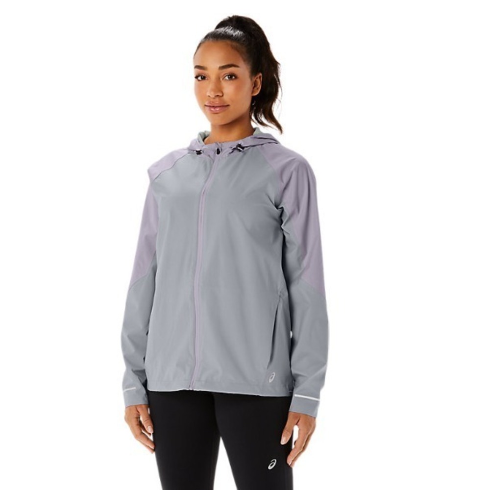 ASICS® (Women's LARGE) Waterproof Jacket in Piedmont Grey/Dusk Violet - $110